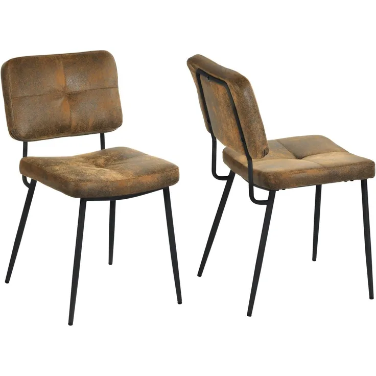 MEUBLE COSY Esszimmerstühle 2er Set Küchenstühle Vintage Wohnzimmerstuhl Polsterstuhl mit Rückenlehne Sitzfläche aus Wildleder Metallbeine, Retro, Braun, 54 x 45 x 82 cm