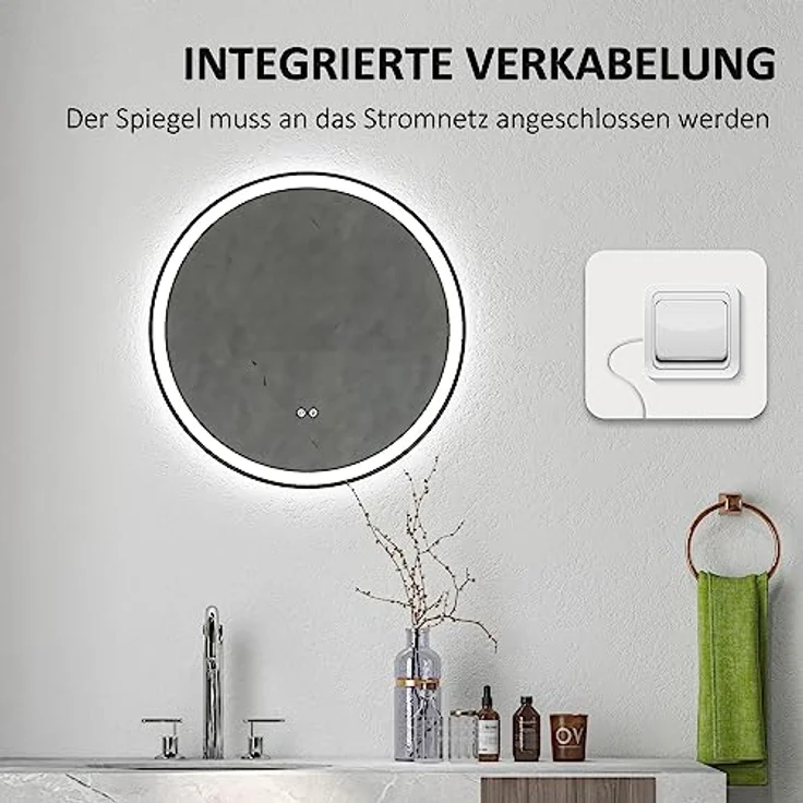 Kleankin Spiegel Badezimmerspiegel, Badspiegel mit LED Beleuchtung (60 cm Leuchtspiegel mit Touch-Funktion, 1-St, Memory-Funktion), Wandspiegel mit Alurahmen – Bild 9
