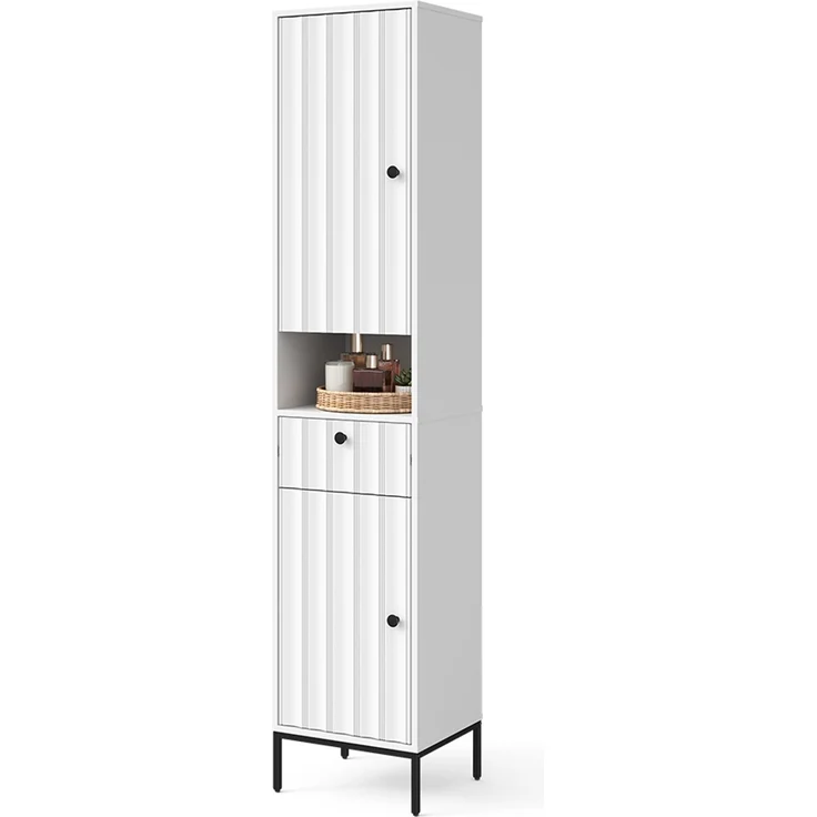 Badschrank Eliza Weiß Riffel 40 x 190 cm mit 2 Türen Vicco – Bild 6