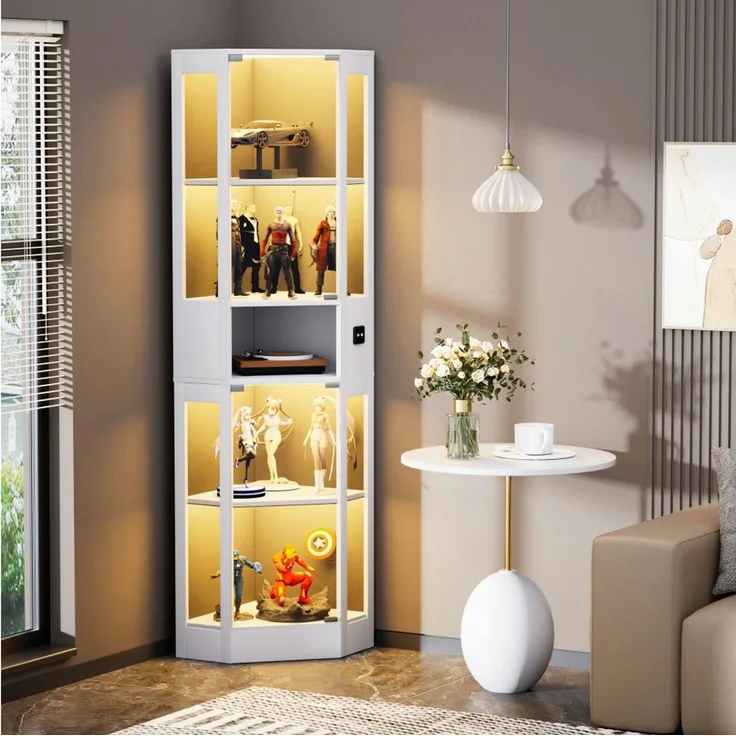 BBWL Vitrine LED 5 Ebenen mit Sensor Beleuchtung Vitrinenschrank Glastüren Glasvitrine 57x40x165cm modern, Stauraum