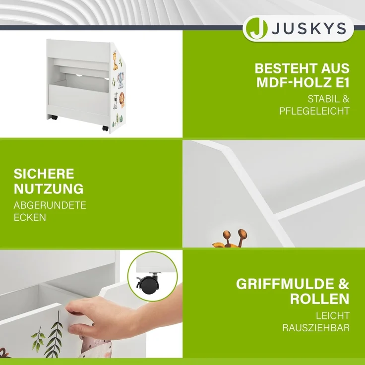 Juskys Kinder Bücherregal mit 3 Fächern & Spielzeugkiste, Weiß, 63 x 30 x 70 cm (BxTxH) – Bild 5