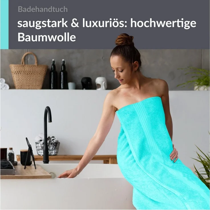 Lashuma Badetuch - Badehandtuch Linz, Frottee (1-St), Türkises Badehandtuch saugstark 100x150 cm – Bild 3