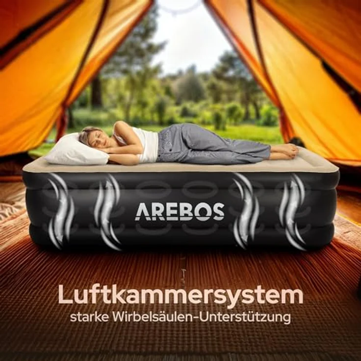 Arebos Luftbett, Selbstaufblasend mit Pumpe, Pumpe 2in1 Funktion: Inflation & Deflation, 203 x 152,5 x 51 cm – Bild 7