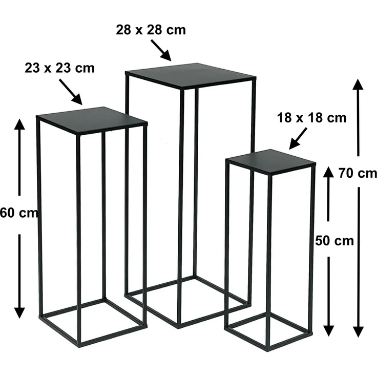 DanDiBo Blumenhocker eckig, Metall, Schwarz, 3 Stück, 70 x 28 x 28 cm – Bild 2