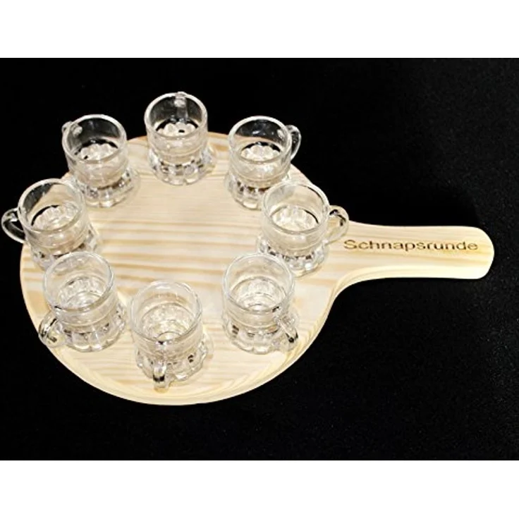 Schnapsrunde 20cm mit Gravur und 8 Gläser Schnapsbrett Schnapsleiste Schnapslatte Serviertablett – Bild 7