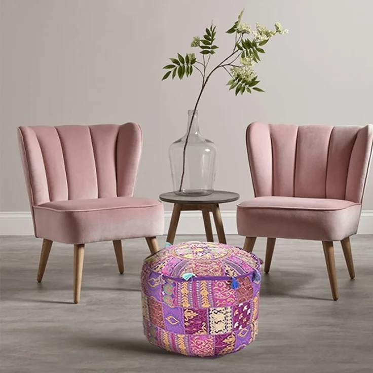Aakriti Indian Pouf Fußhocker mit Stickerei Pouf, indische Baumwolle, Pouffe osmanischen Pouf Cover mit ethnischem Dekor Kunst - Cover (Purple, 46x33 cms) – Bild 2
