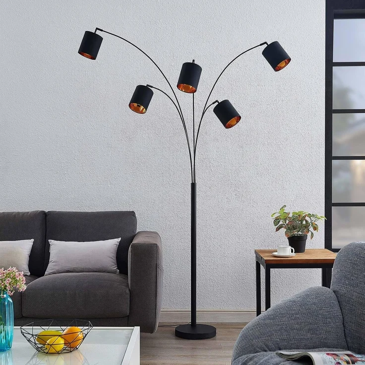 Lindby Stehlampe Abiram, LED, Metall, Schwarz IP20, 5x8 W LED – Bild 3