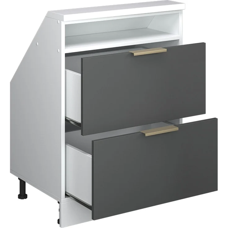 Küchenschrank für Dachschrägen R-Line Anthrazit-Gold/Weiß 60 cm mit 2 Schubladen Vicco – Bild 3