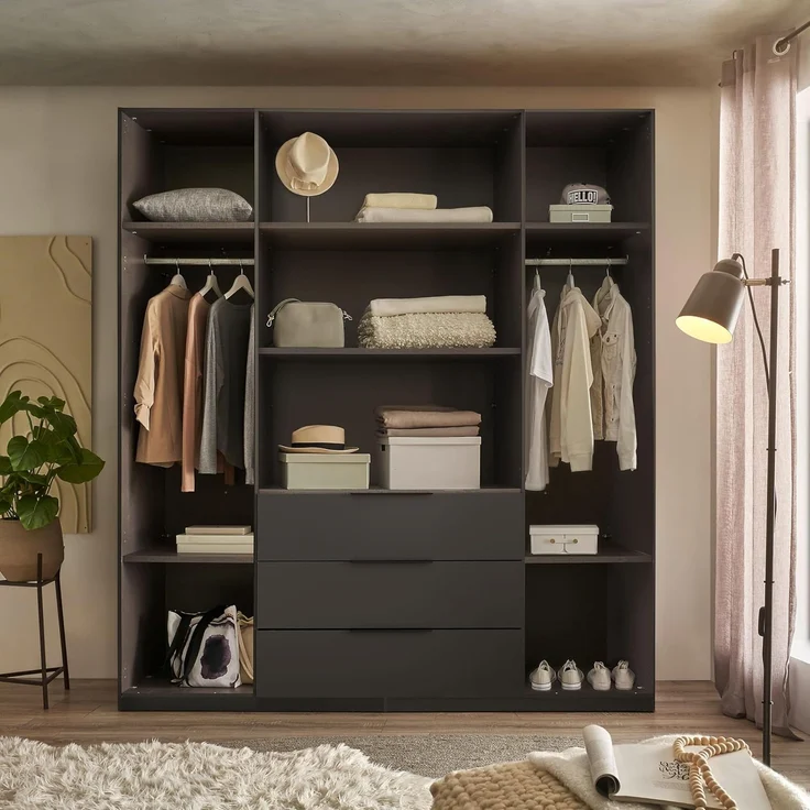 Stella Trading Nuka Kleiderschrank in Hellgrau, Graphit - Vielseitiger Drehtürenschrank 4-türig für Ihr Schlafzimmer - 201 x 226 x 60 cm (B/H/T) – Bild 7
