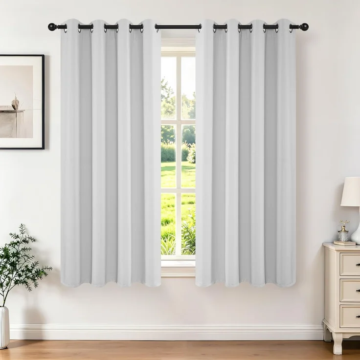 Joydeco Verdunkelungsvorhänge, 2 Paneele, thermische Isolierung, Raumverdunkelung, mit Ösen, für Wohnzimmer, Schlafzimmer, Fenster, ca. 130x180 cm (B x L), Grau-Weiß