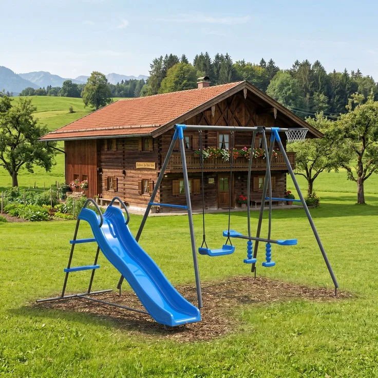 Kinderspielplatz aus Metall |Schaukel, Rutsche, Basketball #4542