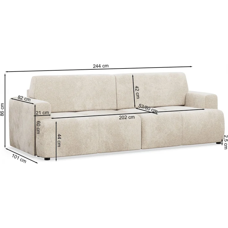 Selsey 'Cobbly' Schlafsofa mit Schlaffunktion, mit Bettkasten, 3-Sitzer, Chenille Onyx Creme, 244 cm – Bild 4