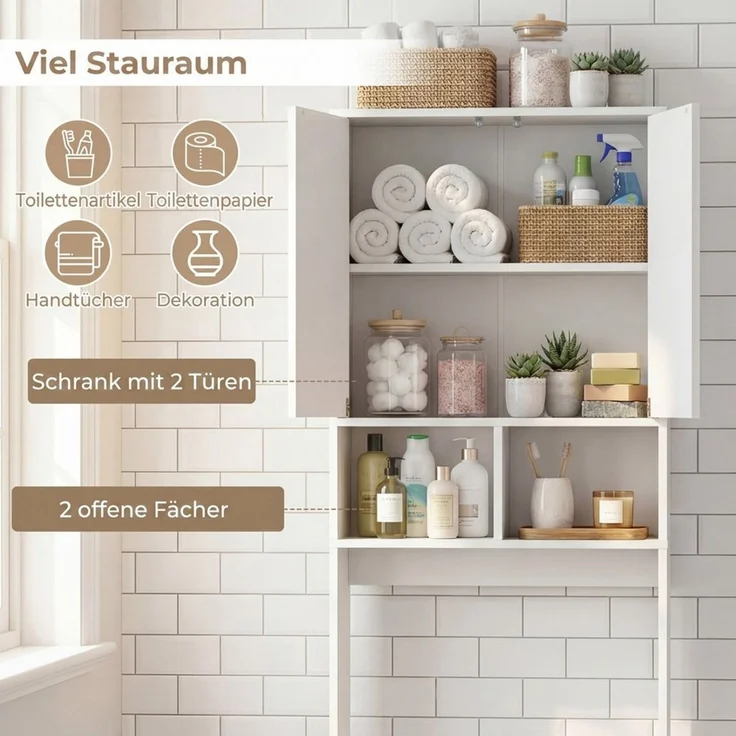 COSTWAY Badregal, schmal Toilettenregal Badezimmerregal mit 4 Fächern weiß – Bild 3