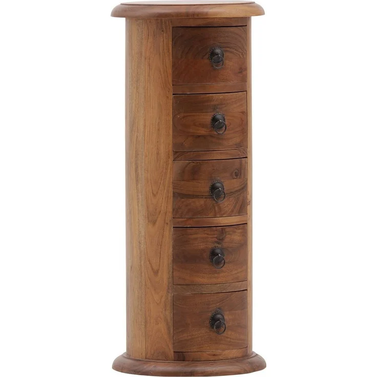 Rundschrank Rundkommode Merlow Woodkings Akazie Massivholz braun 32x76x32 cm Kommode rund mit Schubladen Flurkommode schmal Landhausstil – Bild 1