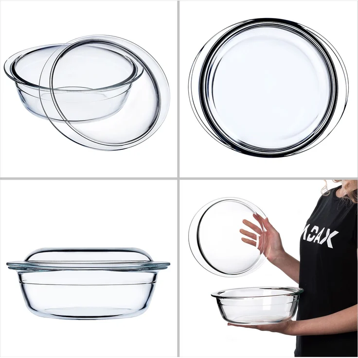 KADAX 2,2 l hitzebeständige Form mit Deckel, kleines, rundes Glas zum Backen – Bild 5
