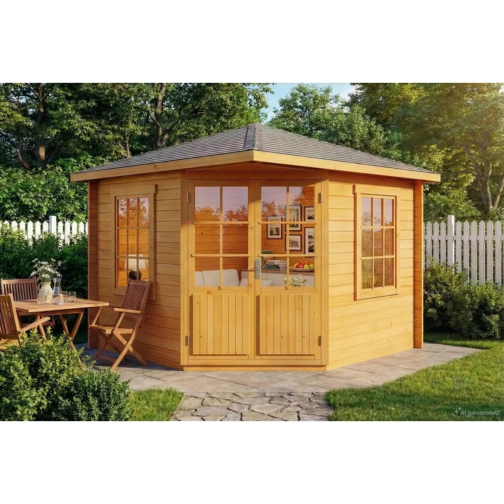 Alpholz 5-Eck Gartenhaus Monica Gartenhaus aus Holz in Pinie Holzhaus mit 28 mm Wandstärke Blockbohlenhaus mit Montagematerial – Bild 1