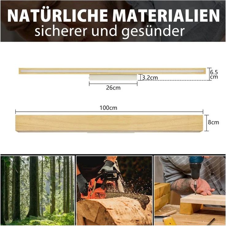 Nettlife LED Wandleuchte Holz 3000K warm weiße Wandbeleuchtung, Drehbar 330 °, LED fest integriert, Warmweiß, Wohnzimmer Schlafzimmer Flur Treppenhaus – Bild 3