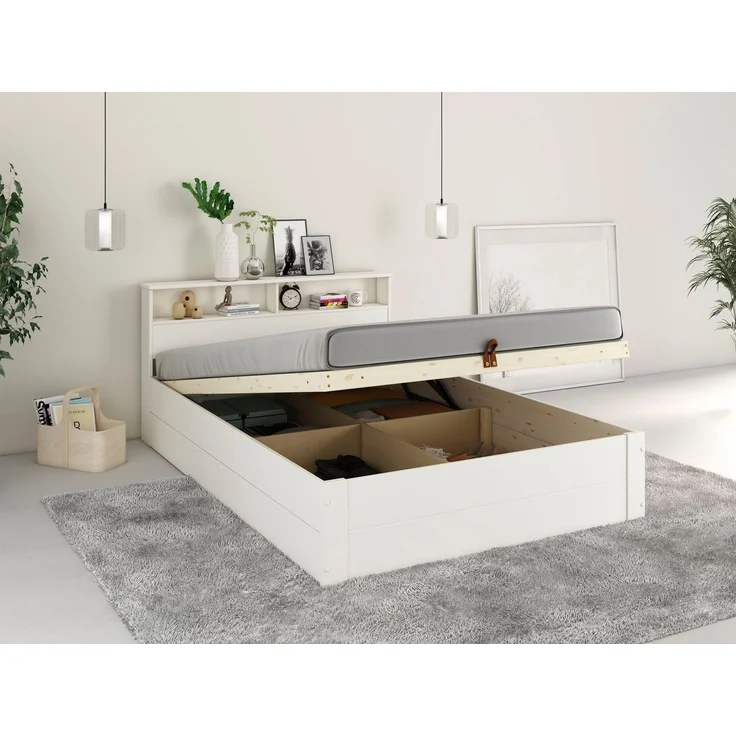 Home affaire Stauraumbett MAREILLES, 140x200cm, Massivholz, Hebemechanismus, Stauraum im Kopfteil und unter dem Bett – Bild 1