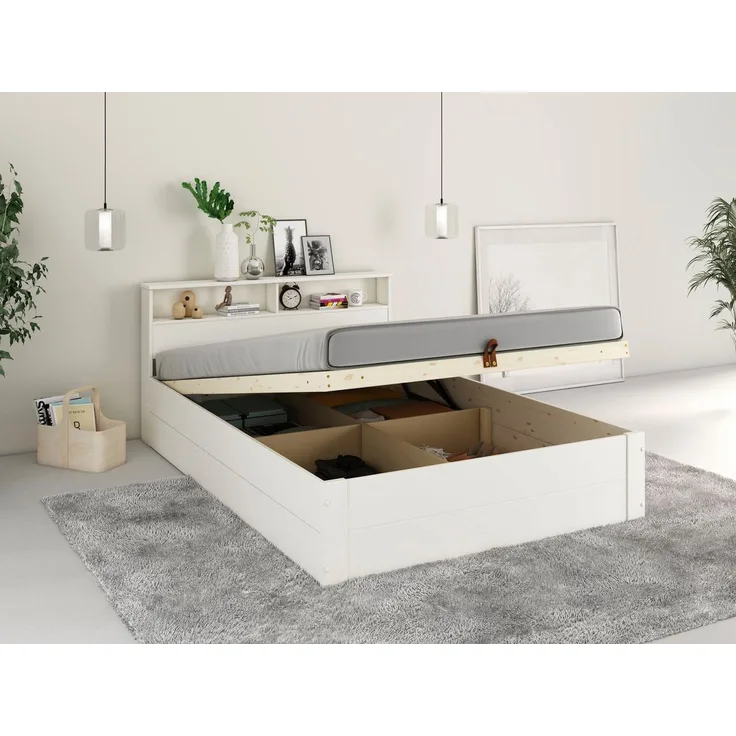 Home affaire Stauraumbett MAREILLES, 140x200cm, Massivholz, Hebemechanismus, Stauraum im Kopfteil und unter dem Bett