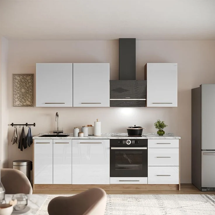 Küchenzeile Fame-Line Weiß Hochglanz/Goldkraft Eiche 230 cm, AP Eiche Vicco – Bild 3