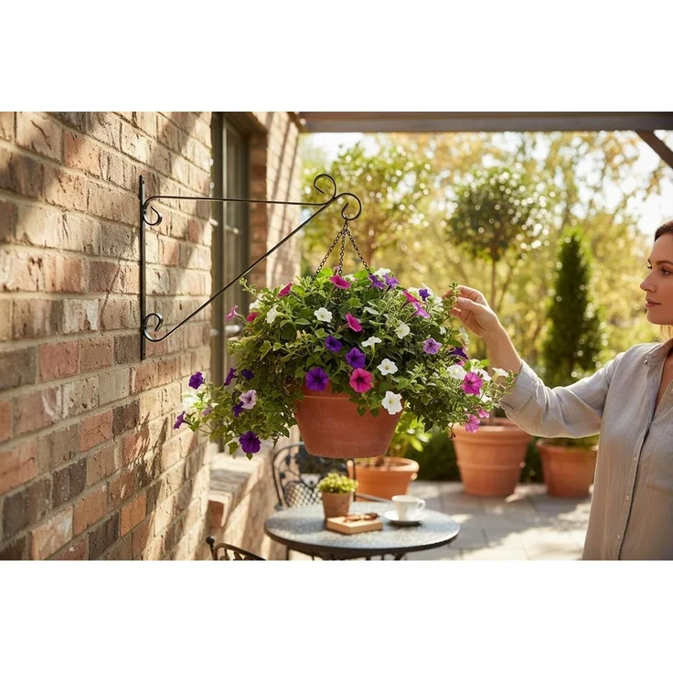 Haken Schnörkel XL Blumen Ampel 48 cm Wand Halterung Deko Garten Laterne Eisen – Bild 4