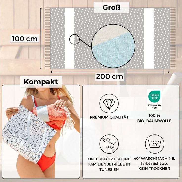 furora HOLIDAY Saunatuch Saunahandtuch Saunatuch Damen + Herren, Hamamtuch groß 100x200 XXL – Bild 3