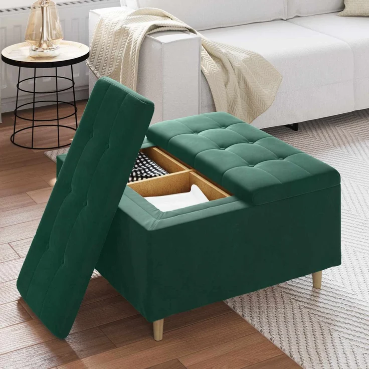 vidaXL Ottoman mit Stauraum Dunkelgrün 80 x 80 x 45 cm Samt 876842 – Bild 4