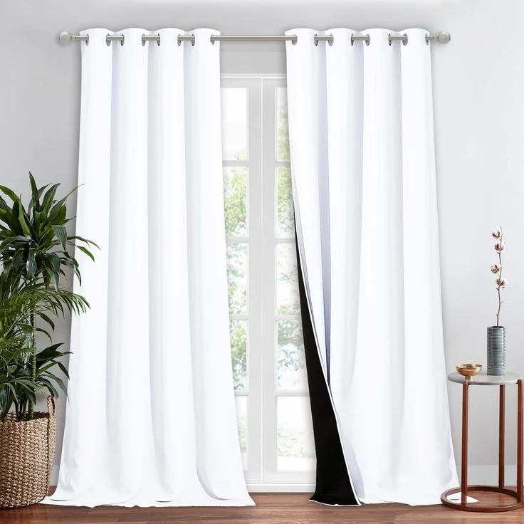 NICETOWN Weißer Verdunkelungsvorhang für Fenster, sehr robust, schwarz gefüttert, totale Dunkelheit, Vorhang für Schlafzimmer, Privatsphäre für Terrasse, 1 Stück, 132,1 cm B x 274,3 cm L