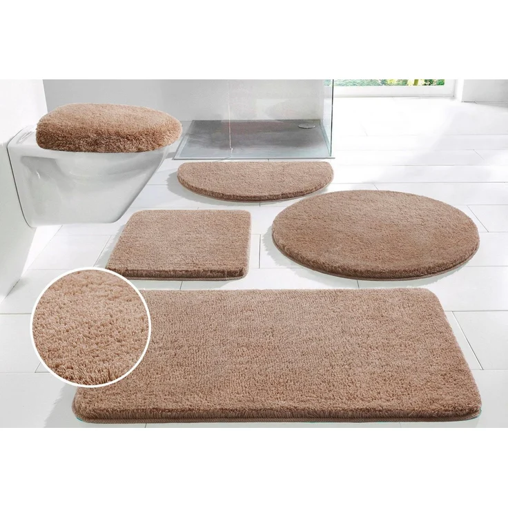 OTTO home Badematte Merida, Badvorleger, Badezimmer Teppich, Höhe 32 mm, rutschhemmend beschichtet, fußbodenheizungsgeeignet, schnell trocknend, strapazierfähig, Kunstfaser, 2-tlg. Stand-WC Set, Badteppich, Uni Farben, rechteckig, rund & als 2-tlg. Set... – Bild 1