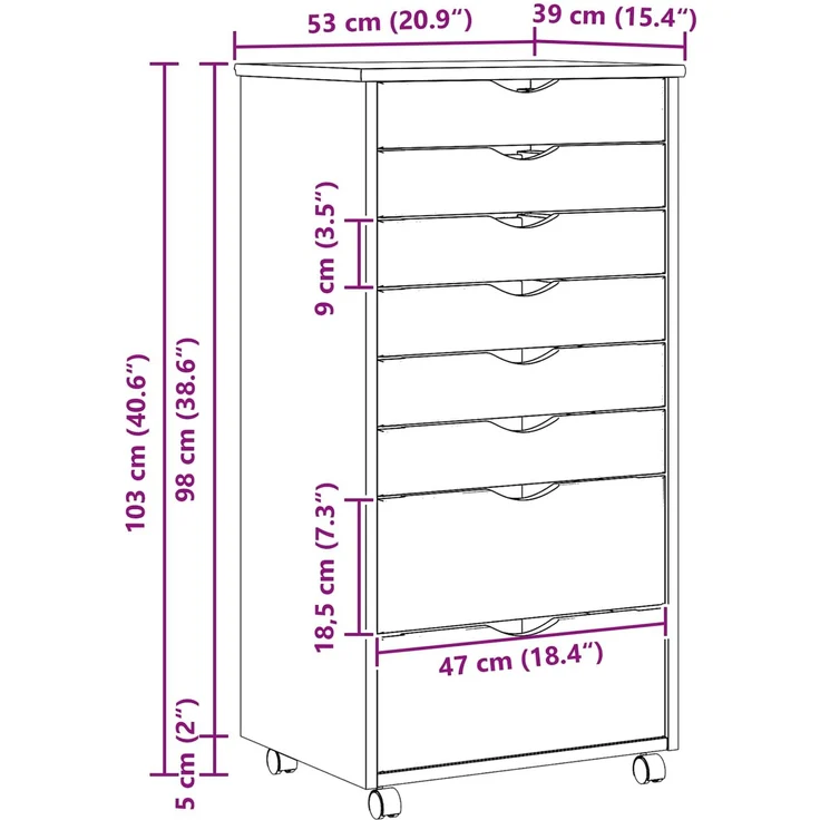 vidaXL Rollcontainer mit Schubladen MOSS 53 x 39 x 103 cm 42032403 – Bild 10