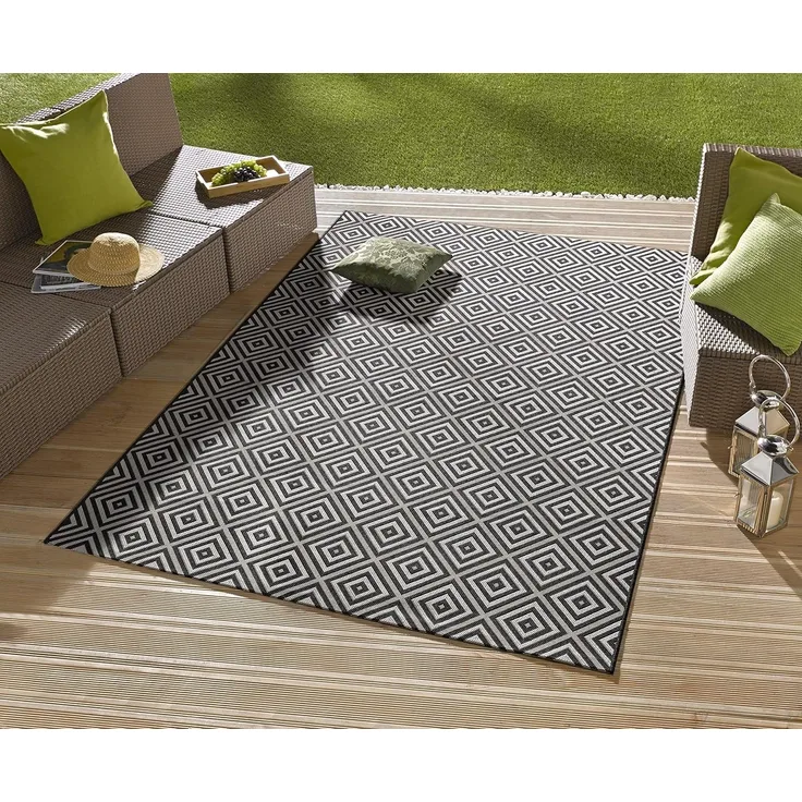 NORTHRUGS In- und Outdoor Teppich Karo 240x340 cm Wetterfest Modern Geometrisches Muster Kariert Allover Design Teppich für Balkon Terrasse Garten Wintergarten Wohnzimmerteppich Wasserfest, Schwarz