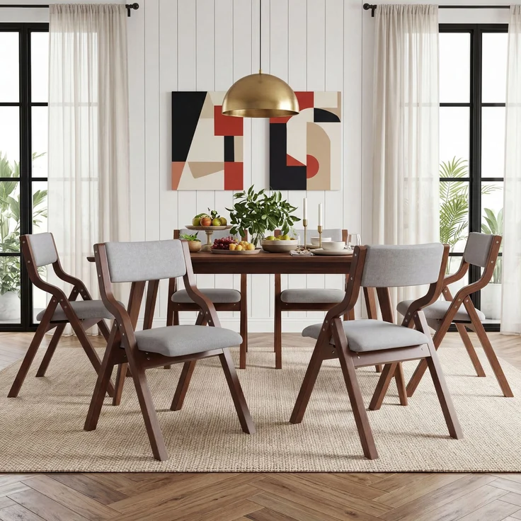 Klappbare Esszimmerstühle B 49 x T 15,5 x H 91,5 cm, Massivholz und Leinen, grau, 2er-Set – Bild 3