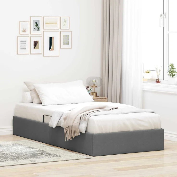 vidaXL Ottoman Bettgestell mit Speicher Dunkelgrau 90 x 190 cm Stoff 3442791 – Bild 1