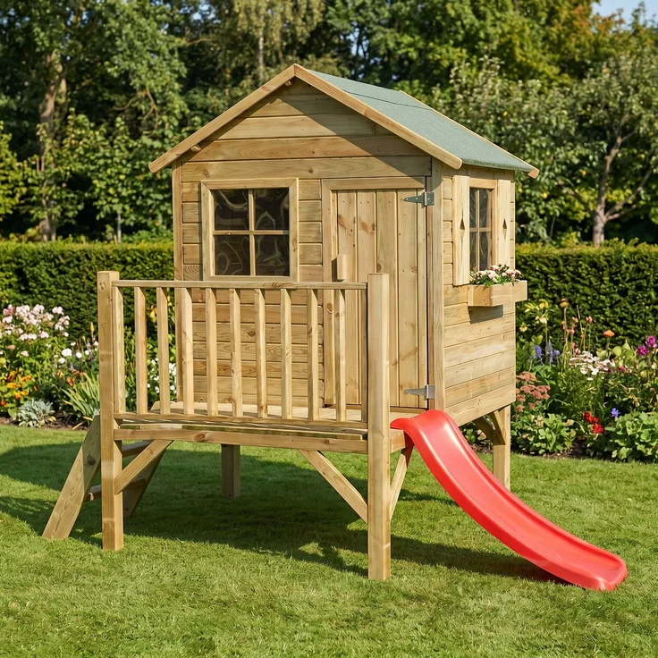 Kinderspielhaus mit Rutsche und Leiter Spielhaus Holz-Gartenhaus #3991 – Bild 4