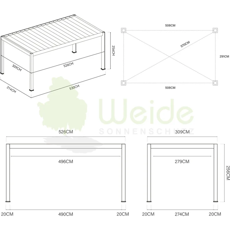 Weide Carport aus Aluminium | 3 x 5,3 M | Garage anthrazit | Autoüberdachung – Bild 5