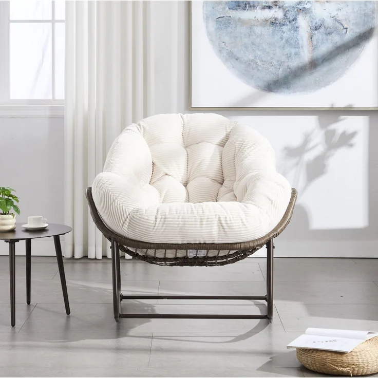 Schaukelstuhl 78 x 106 x 90 cm in Weiß – handgewebtes Rattan, Stahlrahmen und ergonomische Form – Bild 2