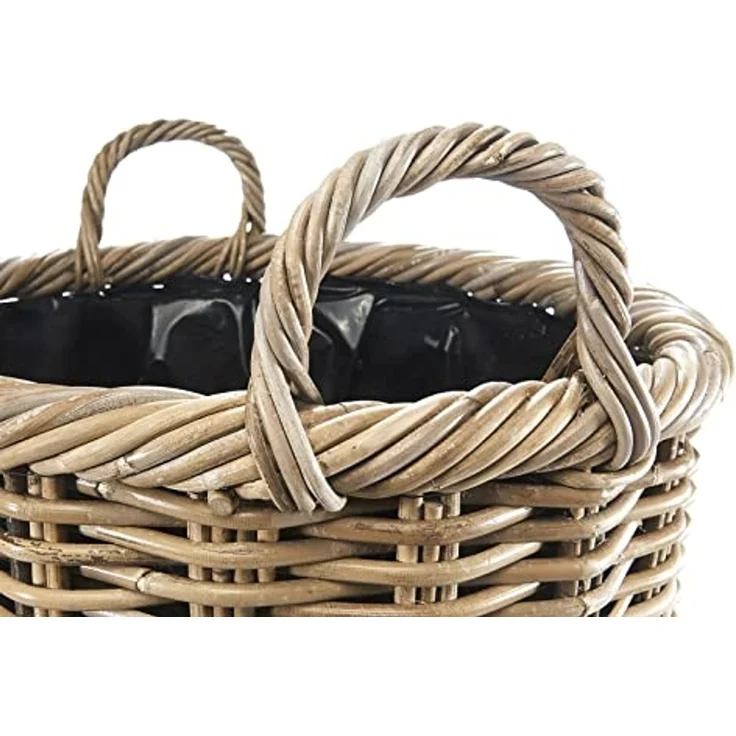 Kobolo Pflanzkübel Pflanzkorb Rattan - rund - mit Folie ausgeschlagen (2 Größen) – Bild 2