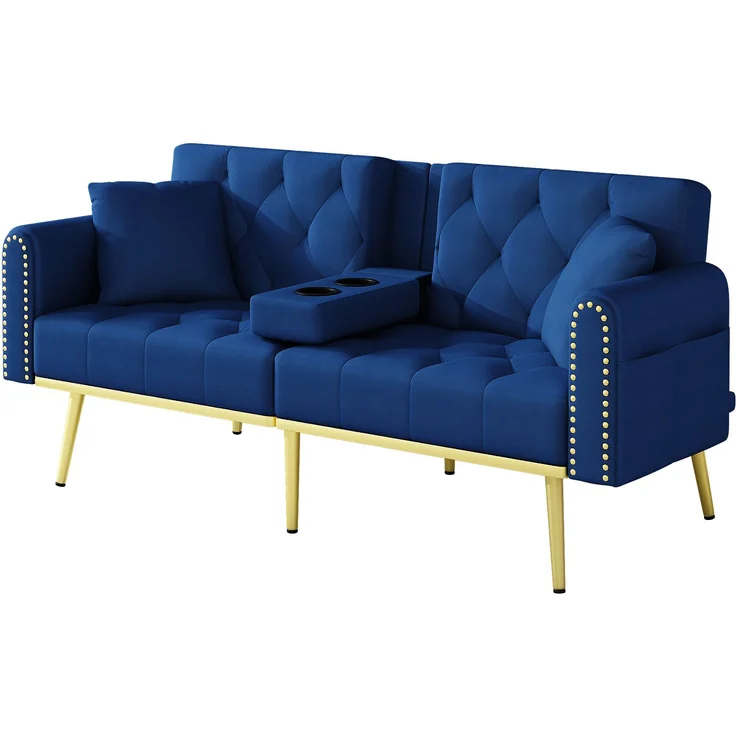 ZUBALIYA Schlafsofa 80x73.5 cm, mit LED - Beleuchtung, mit Stauraum, mit Samtbezug, mit breiten Armlehnen, Gold – Bild 10