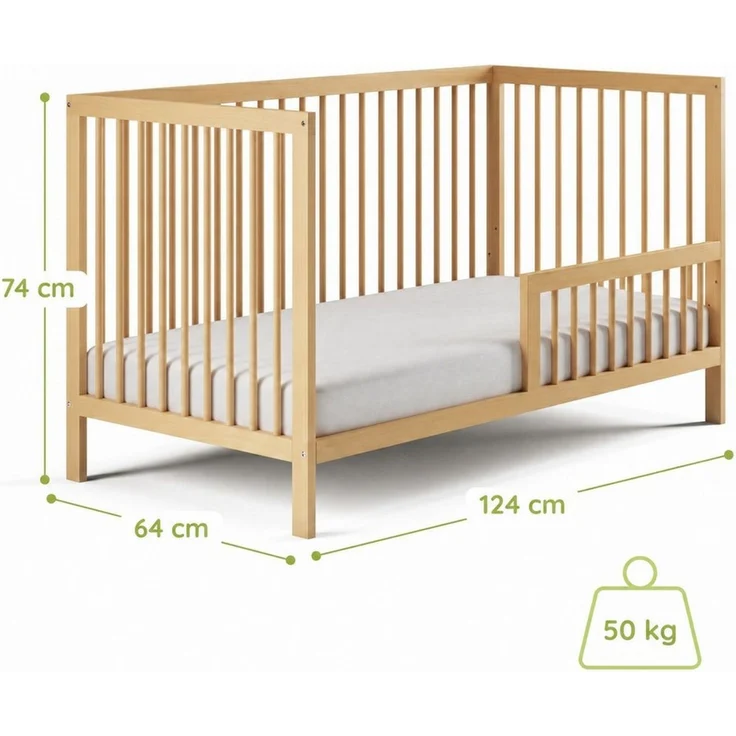 Kids Collective Babybett Kinderbett Gitterbett Baby Bett mit Rausfallschutz 60x120 70x140, stabiles Buchenholz, made in Europe 60x120 cm Natur – Bild 3