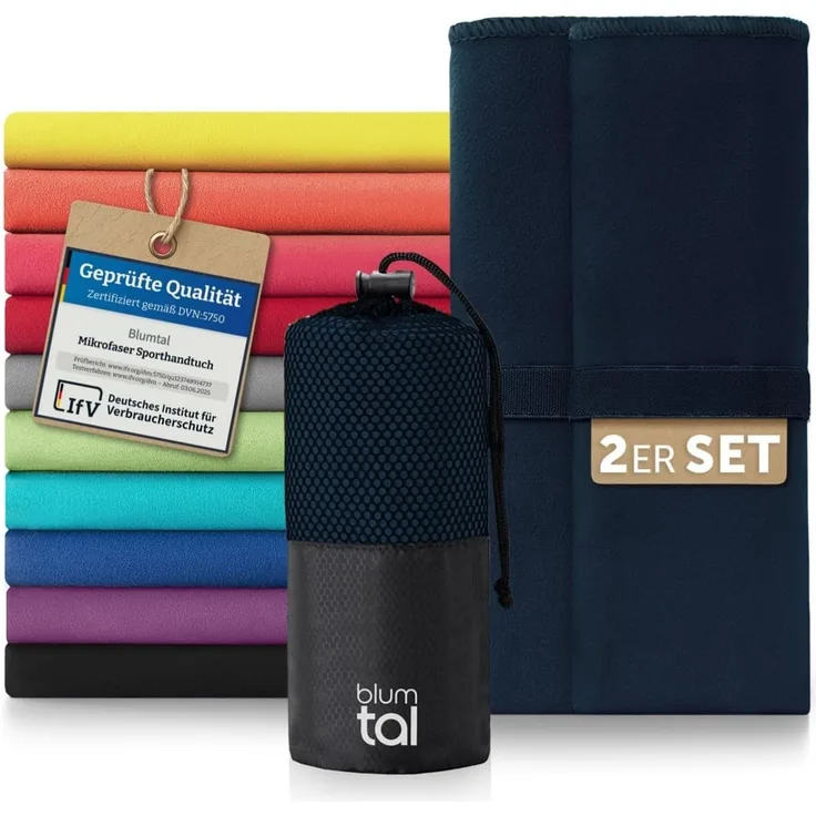 Blumtal Sporthandtuch Mikrofaser Handtuch - kompakte Mikrofaser Handtücher, Mikrofaser (inkl. Transporttasche, einzeln oder als Set verfügbar, 2-St), ultra leicht & schnelltrocknend, Reisehandtuch, Strandhandtuch