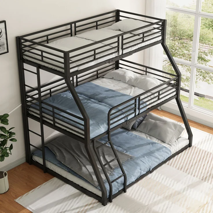 Bett 90x200 cm Dreifach-Etagenbett aus Metall mit Leitern – platzsparend, sicher und robust – Bild 3