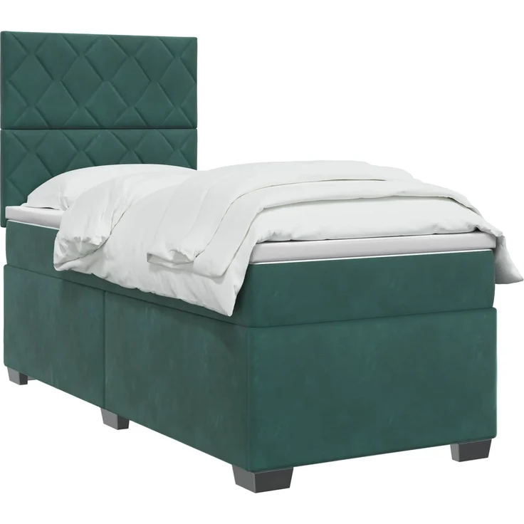 vidaXL Boxspringbett mit Matratze Dunkelgrün 90 x 200 cm Samt 3455039 – Bild 3