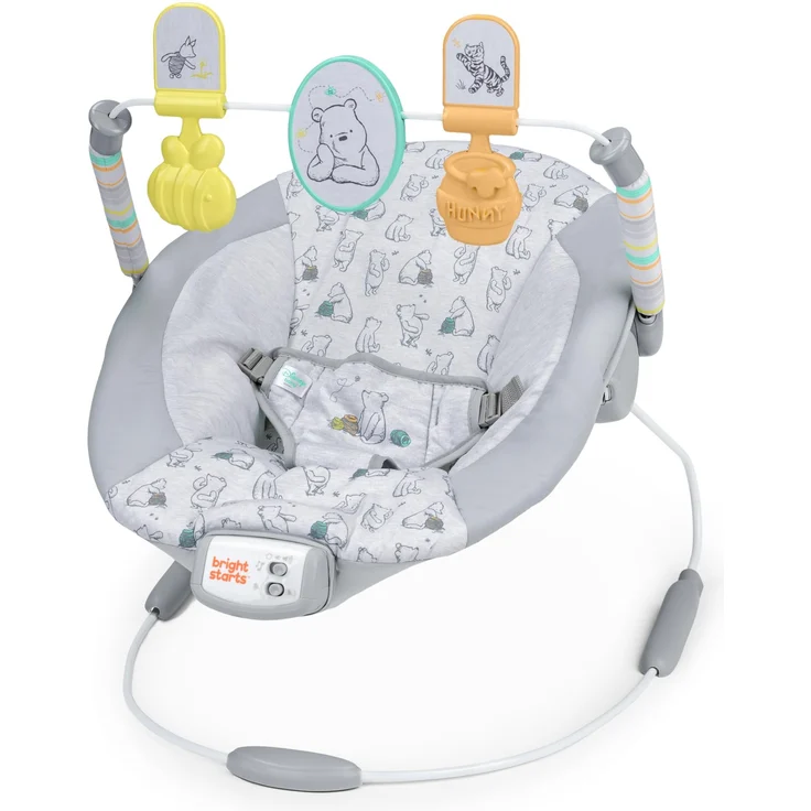 Bright Starts, Disney Winnie the Pooh Classic Pals Vibrierende Babywippe Babyschaukel mit Melodien & Spielzeug, Unisex, 0-6 Monate