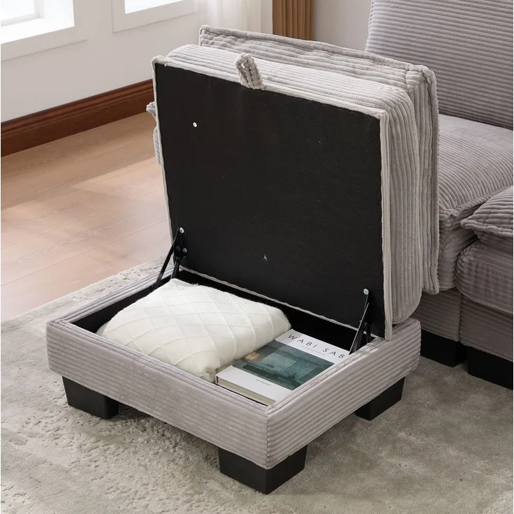 DESVIAE Sofa 3-Sitzer mit 2 Hockern, USB-C-Anschluss, Cord 260x84x132 cm Hellgrau – Bild 9
