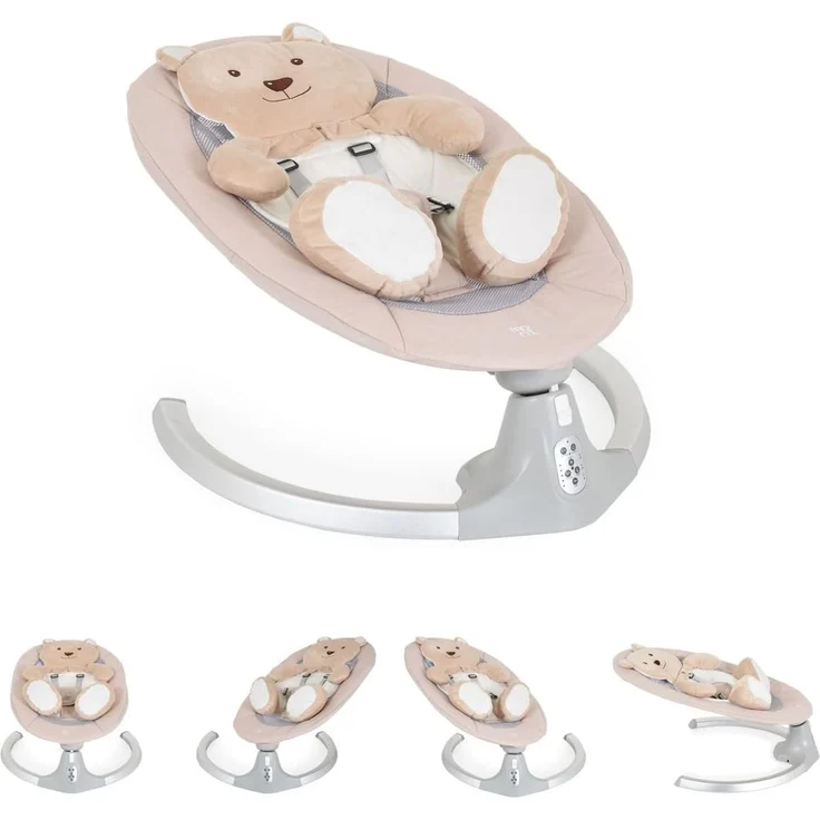 Moni Babywippe elektrische Ari Bär Melodien, Fernbedienung, Teddy-Bär Pad, Timer beige – Bild 2