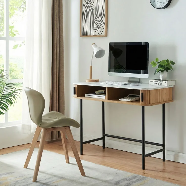 Konsolentisch Tvedestrand 100x50x76 cm Marmorweiß/Holzfarben [en. casa] – Bild 3