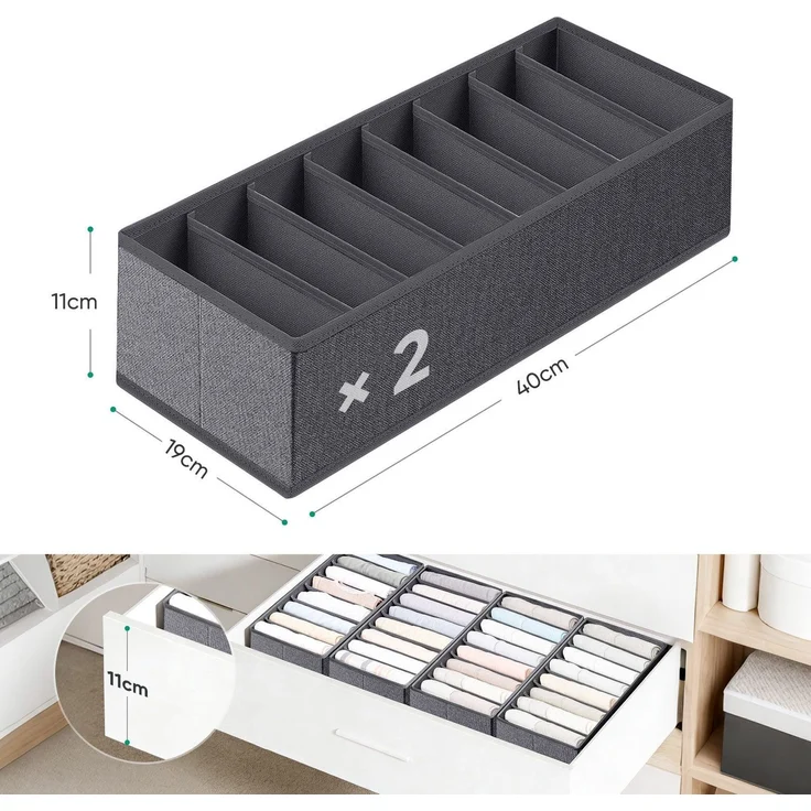 Sekey Aufbewahrungsbox Set aus Vliesstoff Faltbare Schubladen Organizer für Schrank und Kleiderschrank mit Fächer 19 x 40 x 11 cm 2 Stück – Bild 8