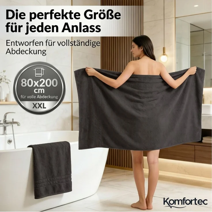 Komfortec Saunatuch 80x200 cm Saunatücher Set aus 100% Baumwolle, Frottee (2-St), XXL, Weich, Groß, Schnelltrocknend – Bild 1