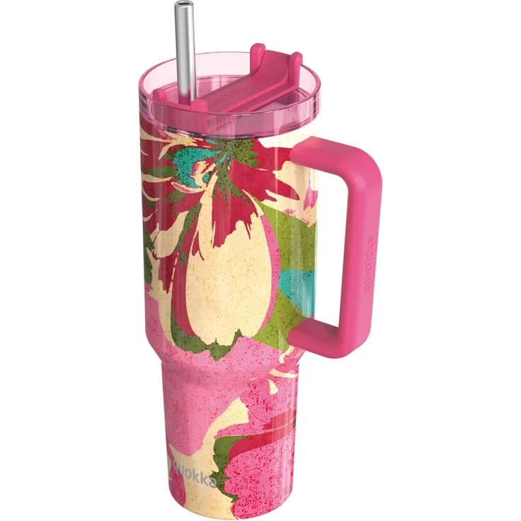 Isolierte Edelstahl-Trinkflasche mit Griff und Strohhalm, doppelwandig 1,2 L Pink Flambé