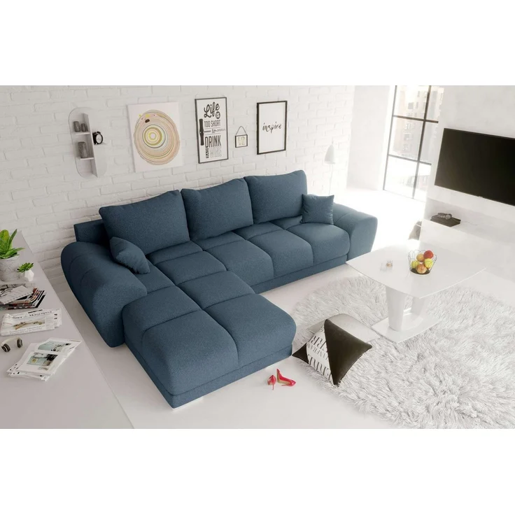 99rooms Antalya Ecksofa Strukturstoff NEVE Dunkelblau Links mit Schlaffunktion – Bild 2
